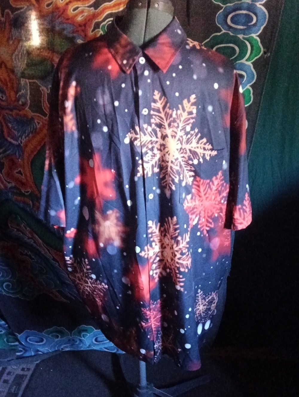 Men's Holiday Snowflake Button-Up Shirt - Black & Red